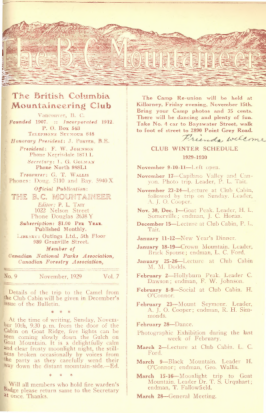 The B.C. Mountaineer 1929 November cover